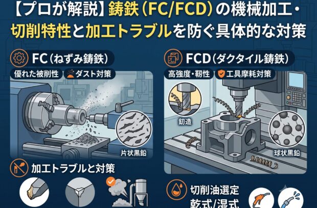 【プロが解説】鋳鉄（FC/FCD）の機械加工・切削特性と加工トラブルを防ぐ具体的な対策｜大型精密製缶/切削 スピード加工センター